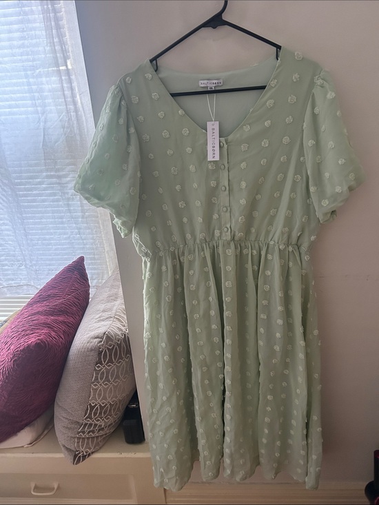 Baltic Born Dresses & Skirts - Baltic Born Light Green Swiss Dot Puff Sleeve Dress